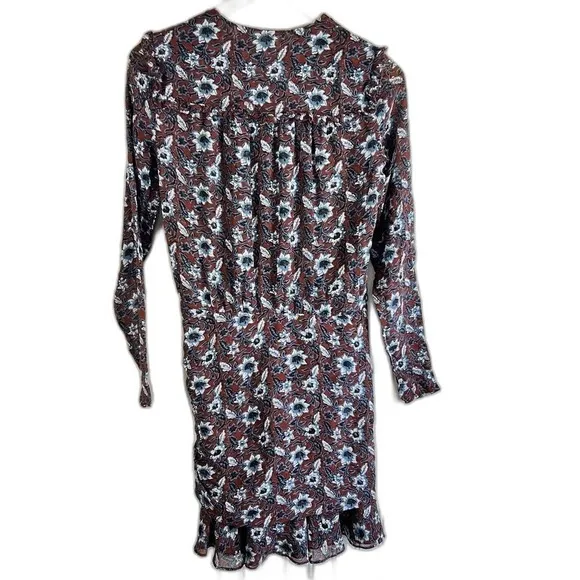Veronica Beard Silk Floral Ruched Mini Dress Rust Blue‎ Size 0 - Image 4