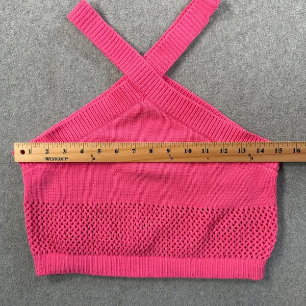 ZARA Women's Medium Pink Halter Crop Top Open Knit Criss Cross Sleeveless - Image 4