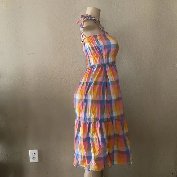 Free Assembly Plaid Midi Dress Women’s Size S Pink Blue Yellow Cottagecore - Image 4