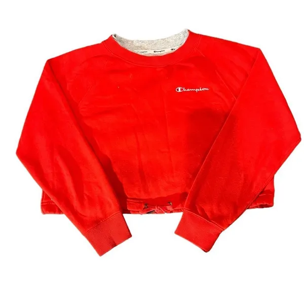 Champion‎ Sweatshirt Womens XS Red Cropped Crewneck Pullover Drawstring - Image 2