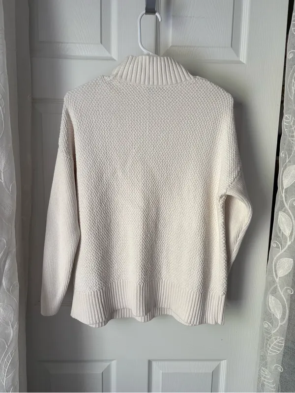 J. Crew Cotton Cable Knit Mock Neck Pullover Cozy Preppy Turtleneck Sweater sz M - Image 7