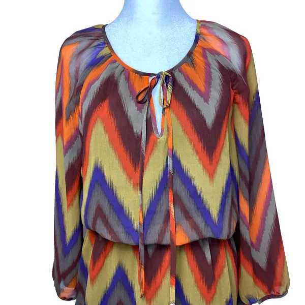 Banana Republic Womens Size 8 Dress‎ Orange Purple Western Chiffon Boho Peasant - Image 2