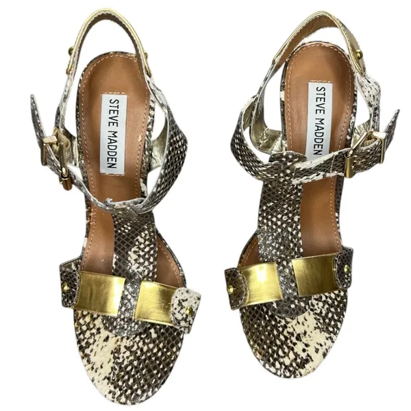Steve Madden Snake print & Gold T-Strap Dress Sandals baddie sexy Reya Natural - Image 2