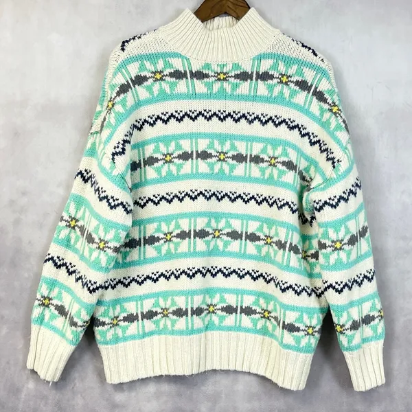 American Eagle‎ Chunky Sweater Women Small Fair Isle Mock Neck Nordic Hygge Cozy - Image 14