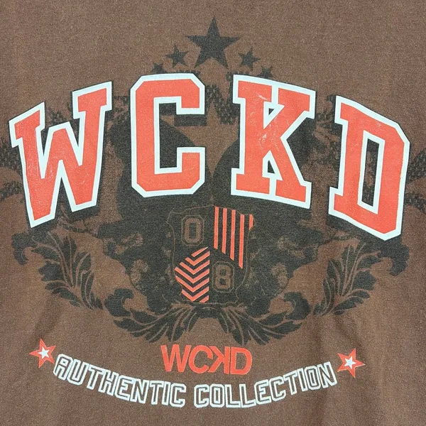 Vtg Y2K Wckd Graphic Tee Womens Top Sz Small Grunge Indie Street Brown Retro USA - Image 3