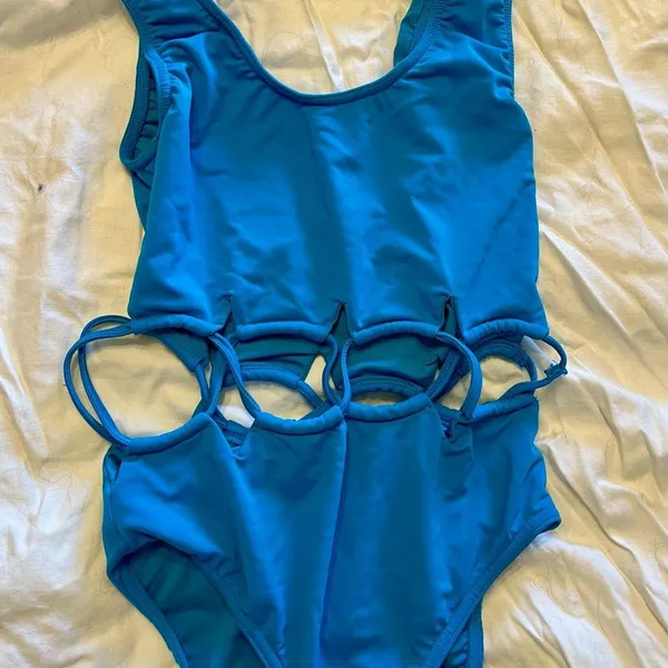 Vibrant Blue Halter One-Piece with Lattice Cut-Outs - Image 3