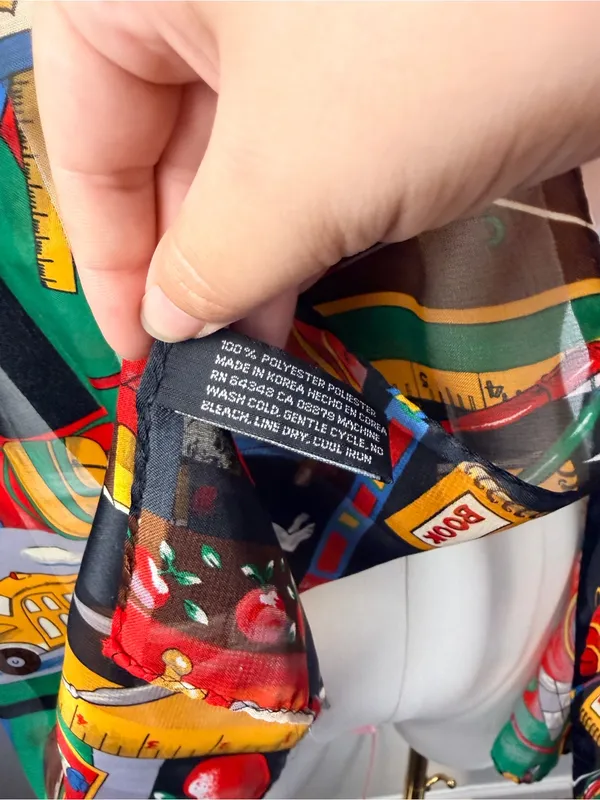Vintage polyester scarf school teacher themed with school bus, lunch box, etc - Image 5