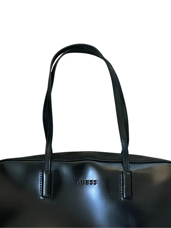 Vintage Guess Black Patent Leather Structured Shoulder Bag Y2K 90s Minimalist - Image 2