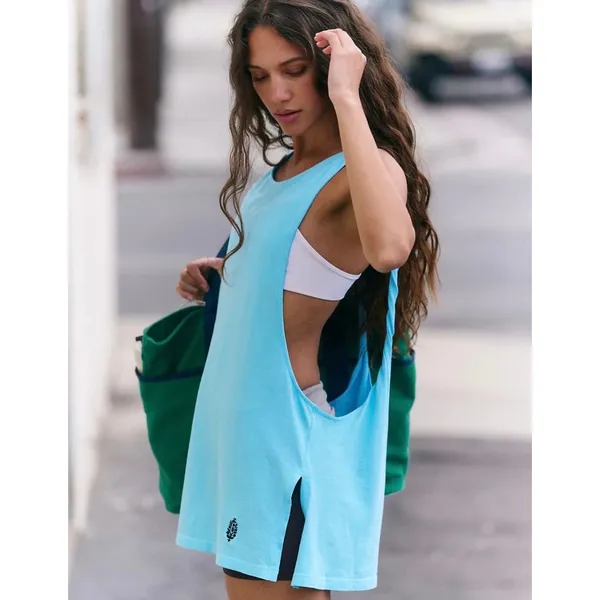NEW Free People Movement FP Bright Blue Show Off Tunic Twisted Cutout Back Tank - Image 5