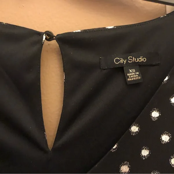 City Studio Polka Dot Foil Long sleeve Ruffle Dress Black‎ Gold XS - Image 8