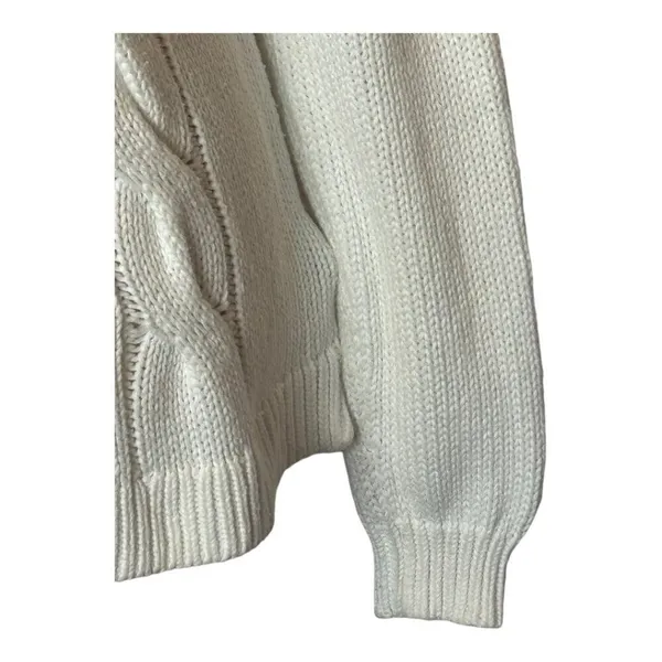 J Crew Sweater Women‎ Small White Cotton Crew Neck Cable Knit Pullover Preppy - Image 5