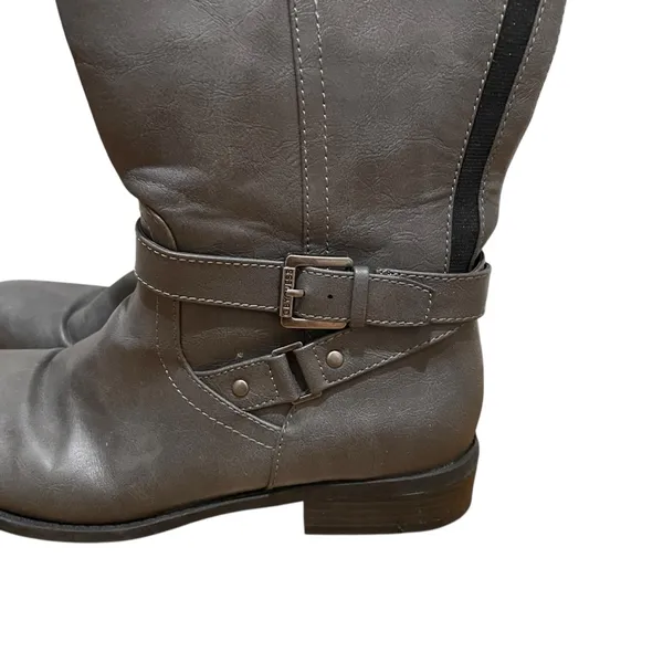 G By Guess Riding Boots Gray Women Size 9 Tall Knee High Buckle Strap Zip Boots - Image 3
