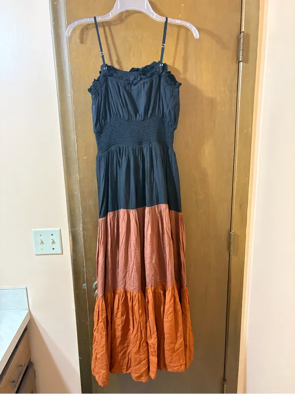 Seen Worn Kept Anthropologie tiered black & orange sleeveless maxi dress - Image 5