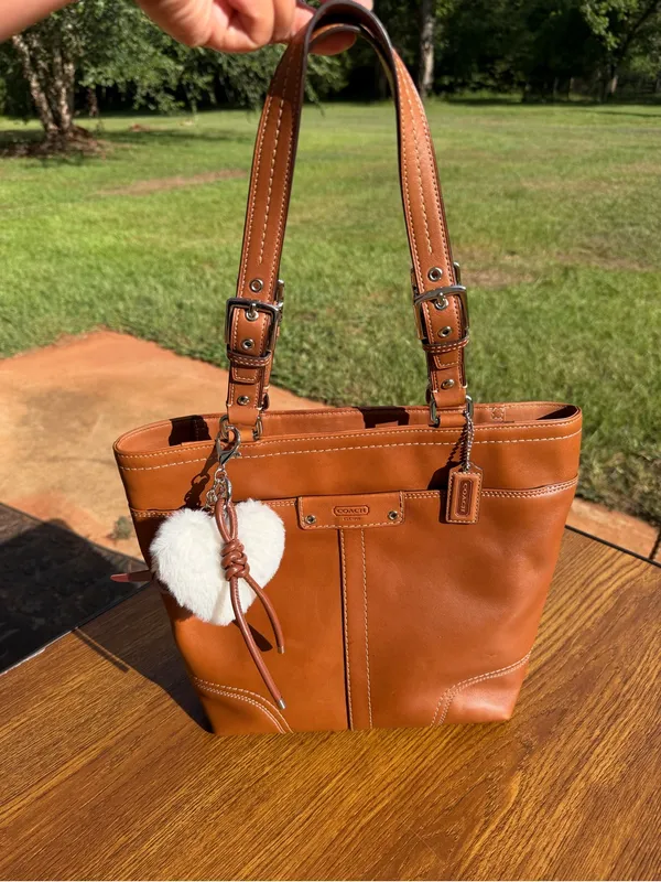 Coach Hamilton F13089 Burnished Leather Tote Cognac Brown Bag Dog Charm - Image 16
