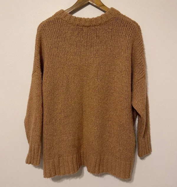 Aerie Oversized Crewneck Sweater Size Small Brown Tan Wool Blend Chunky Knit - Image 5