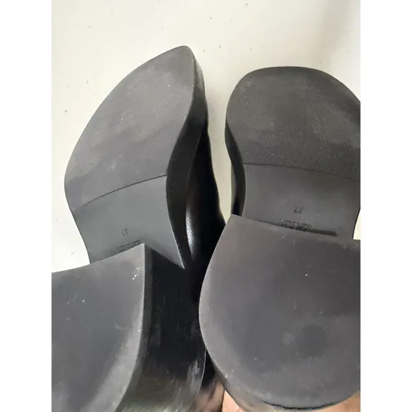 Zara $139 Faux Leather Black Boots Chunky Block Low‎ Rubber Heel Hunting Moto - Image 6