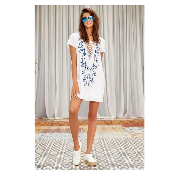 Lulus Down in Kokomo White Lace Up V Neck Dress Size Small - Image 2