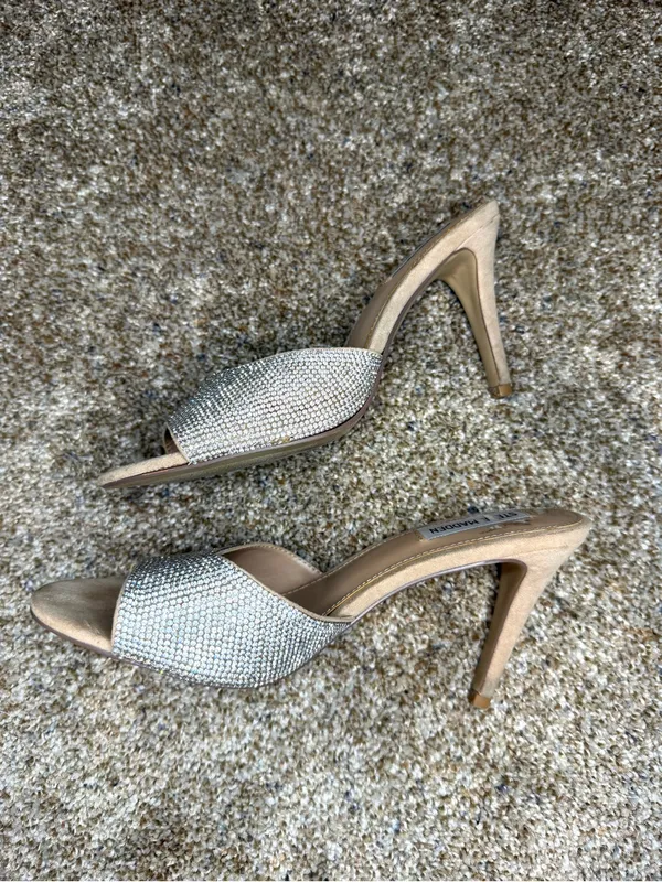 Steve Madden Women's Erin Rhinestone Heels 8.5 Mule Sandals Nude - Image 5