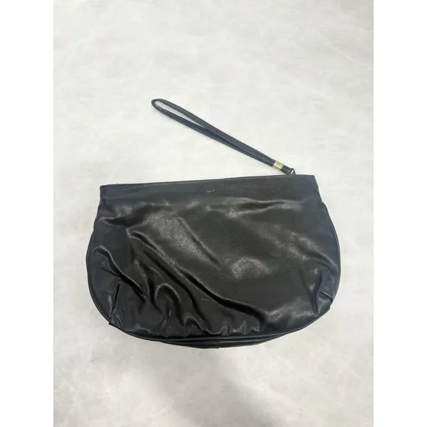 Vintage Black Faux Leather Wristlet Clutch Purse Gold‎ Tone Detail 10x6 Taiwan - Image 2
