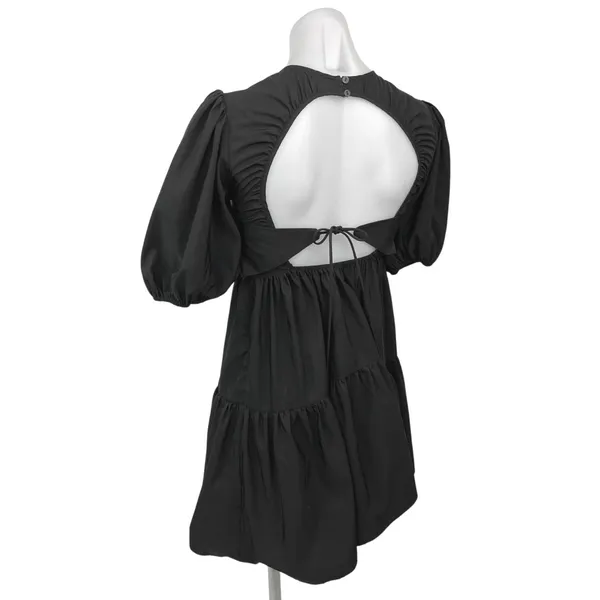 Zara Black Puff Sleeve Open Back Cocktail A Line Tiered Mini Dress Size XS - Image 5