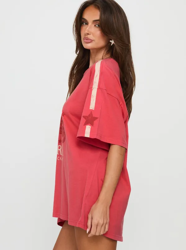 Princess Polly Fast Track Oversized Graphic Tee Red - Image 2