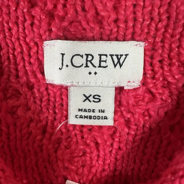 NEW‎ J.Crew Mock Roll Neck Cable Knit Sweater Womens XS Pink Fisherman Cotton - Image 4