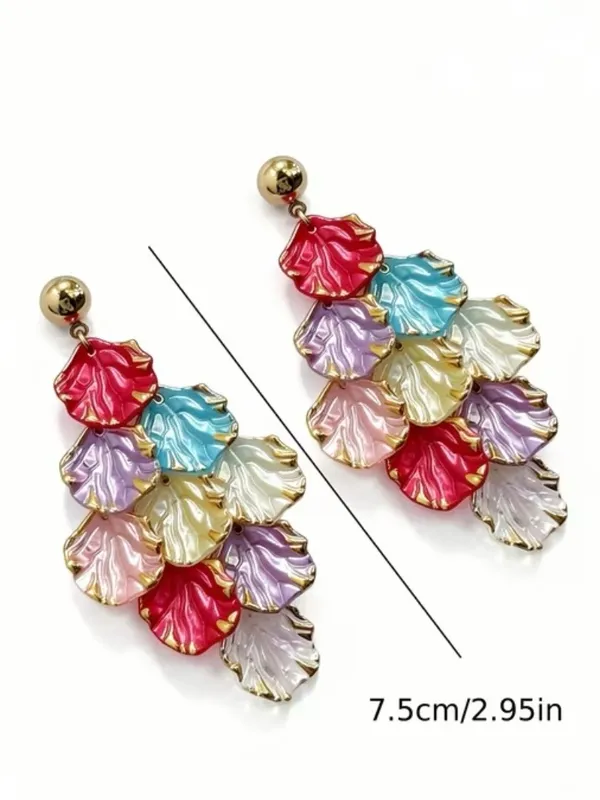 Multicolor Petal Cascade Drop Earrings - Image 3