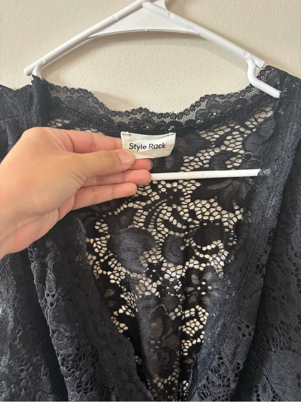 Lace Surplice Sleeveless Top - Black - Image 3