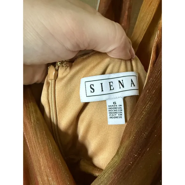 Siena Women Orange Pink Ikat Metallic Halter Maxi Dress Size 6 NWT - Image 3
