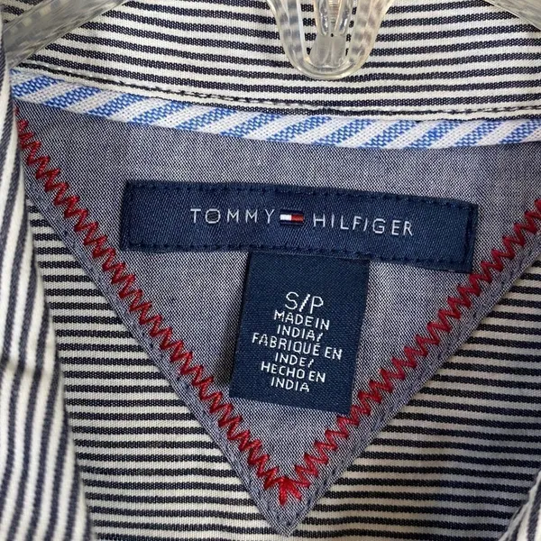 Tommy Hilfiger Grey & White Pinstriped Long Sleeve Button Up Shirt - Image 5