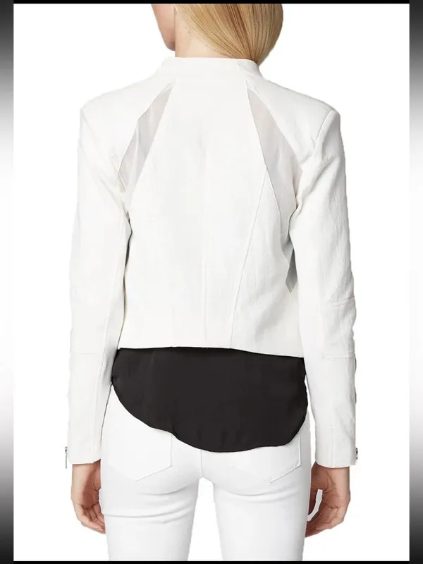 (E)   Blank NYC cream Asymmetrical Zip Moto Jacket - Image 4