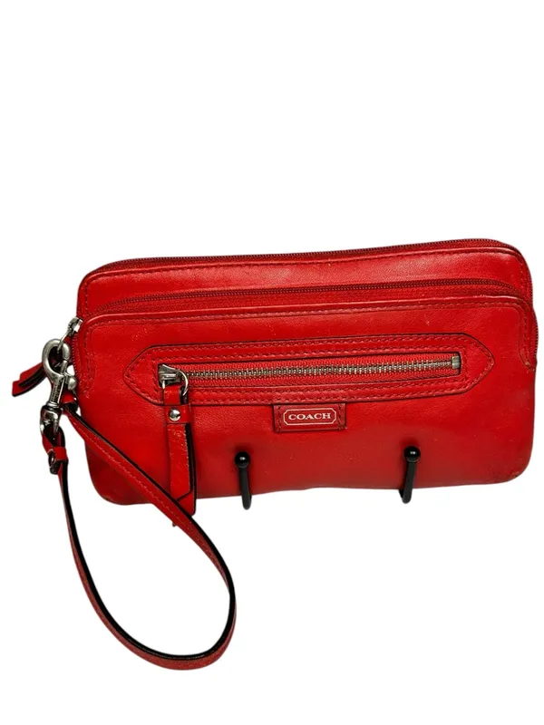 Coach Vintage Y2K Coral Red Leather Double Zip Wristlet Wallet Clutch Organizer - Image 14