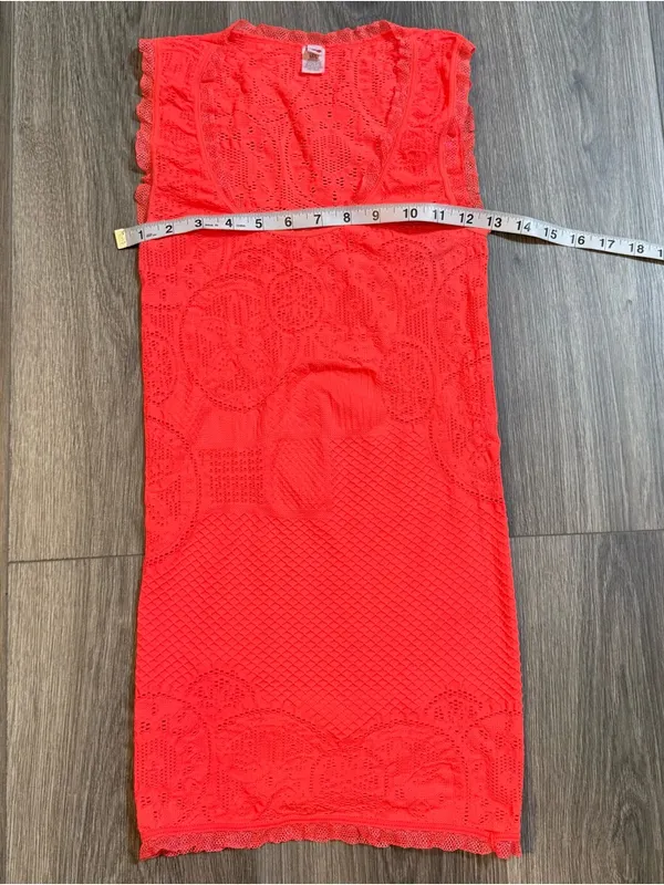 Y2K 2000s Neon Orange Stretchy Lace Trim Tank Top M/L Rave Clubwear Jersey Shore - Image 8