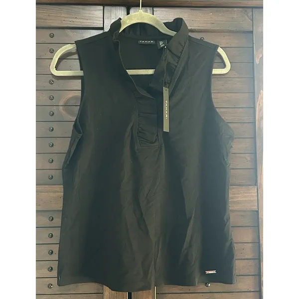 NWT TAHARI Black Sleeveless Blouse Sz Med Classic Staple Career Party Versatile - Image 2