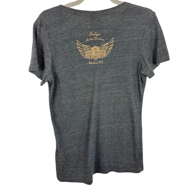 Harley-Davidson 110th Anniversary T-Shirt Womens Charcoal Grey V-Neck 2013 Tee - Image 2