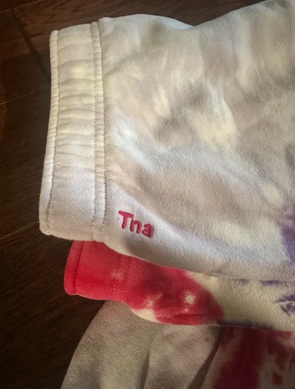 Aritzia TNA cozy AF sweatpants colors: pink, purple, and white tie-dye size: L flaws: a couple small stains pictured (would probably be easy to get out, i haven’t tried) #aritzia #tiedye #loungewear #cozy #trendin - Image 3