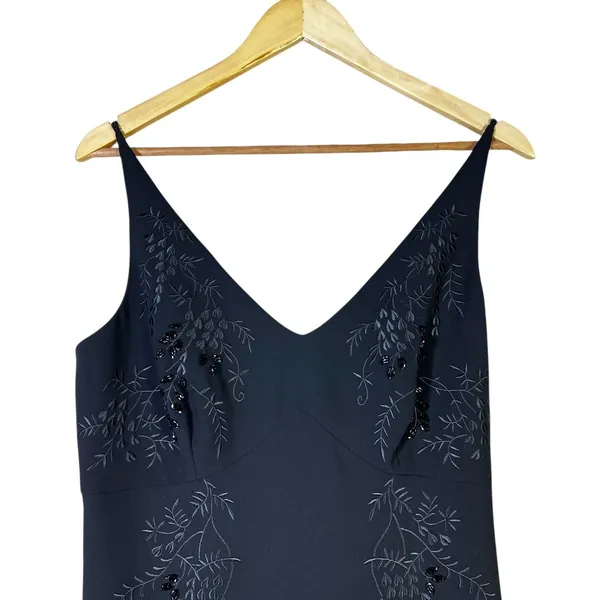 Maggy London Black Beaded Floral V-Neck Sheath Dress Y2K Vintage Whimsigoth 10 - Image 3