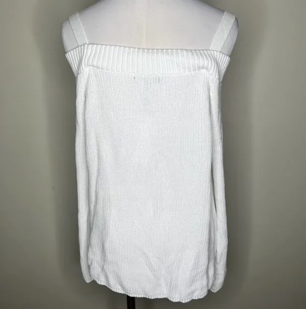 525 America NWT Born In Brooklyn Sweater LARGE Cold Shoulder Ribbed Wide Sleeve White - Image 7