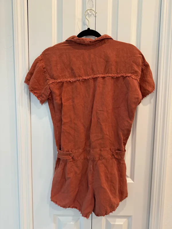 Young Fabulous & Broke Felix Raw Edge Short Sleeve Linen Romper - Image 5