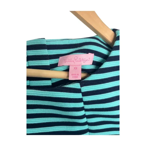 Lilly Pulitzer Dress Womens XS Green Blue Striped Shift Beach Resort Coastal - Image 3