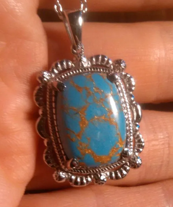 Mojave Blue Turquoise Stainless Steel Pendant Necklace - Image 2