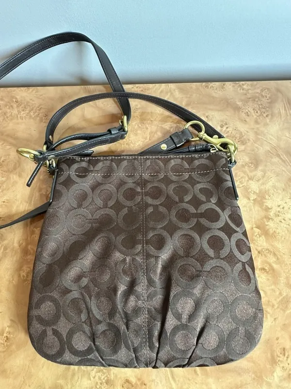 Coach Signature Sateen File Crossbody Bag Brown Black Style 43107 - Image 6