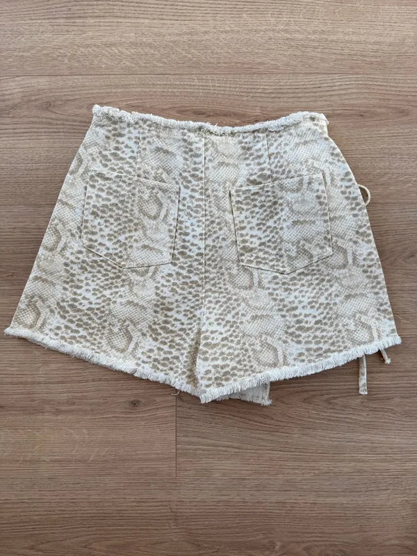 Le Lis Frayed Snake Print Denim Wrap Skort - Image 2