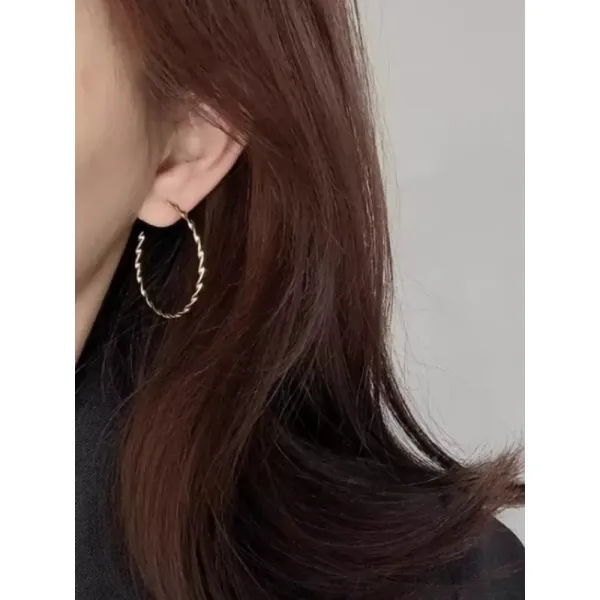 Beautiful Twist‎ 14k Gold Plated Sterling Silver Hoop Earrings, 4.2cm - Image 4