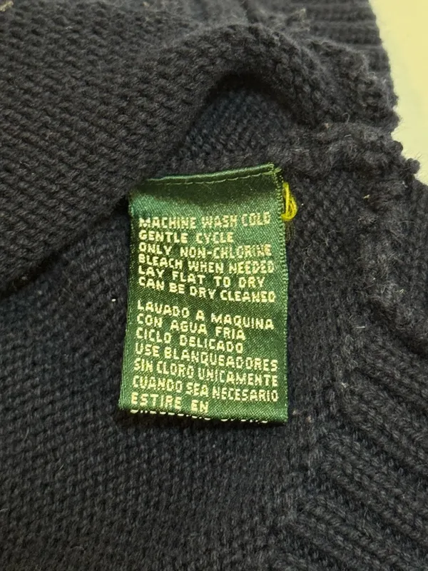 Lauren Ralph Lauren Lace Up Sweater L Navy Crest Cotton Knit Collared Preppy - Image 7