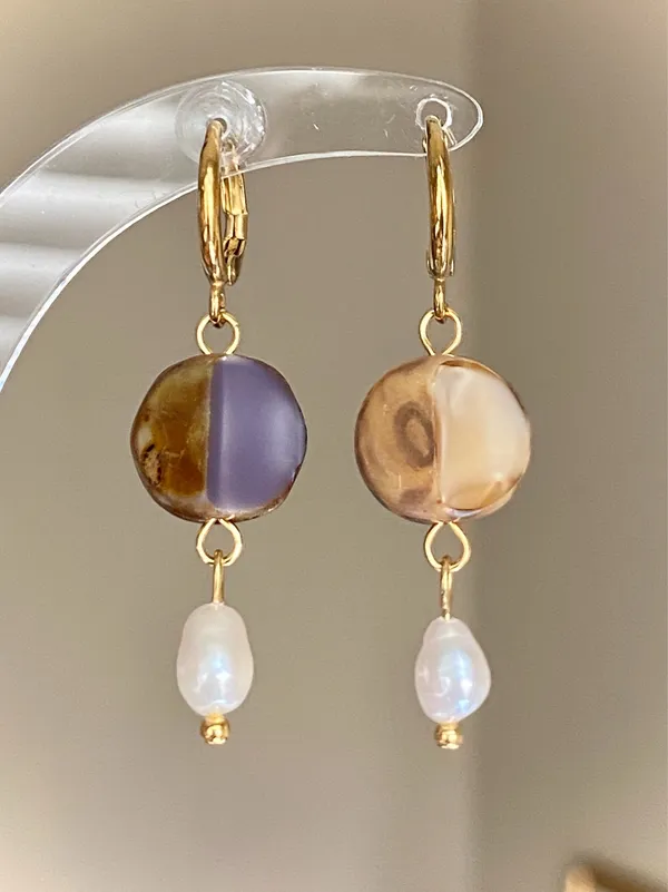 Handmade unique retro vintage fairy boho style dangle earrings w/ quality Czech glass beads💜 - Image 5