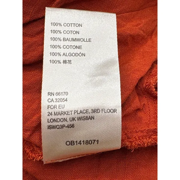Free‎ People Rose Vines Top Women Small Rust Orange Embroidered Ruffle Smocked - Image 9