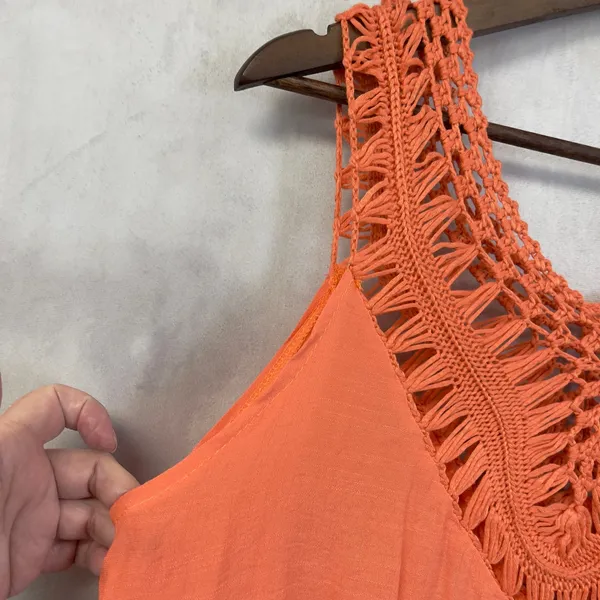 Bohemian Crochet Trim Tank Top Coverup‎ Women Medium Flowy Indie Coastal Cowgirl - Image 5