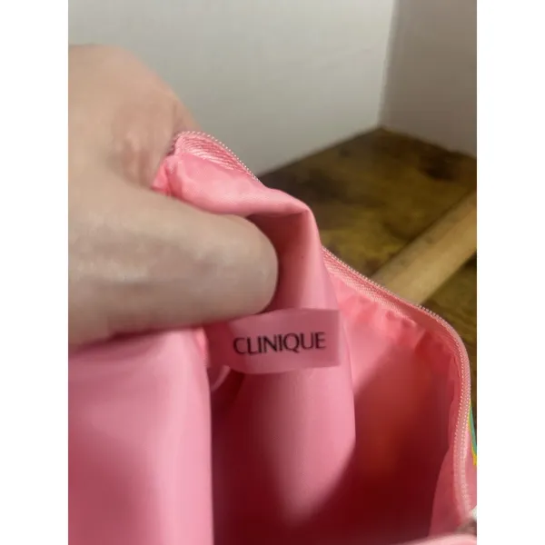 Clinique Cosmetic Bag Donut Pattern Zipper Pouch Pink Interior Makeup Case - Image 6
