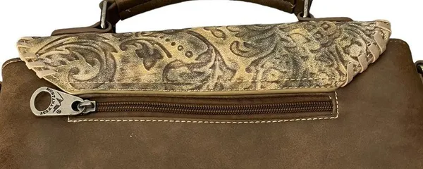Montana West Studded Tooled Faux Leather Top Handle & Shoulder Strap Cowgirl Bag - Image 6